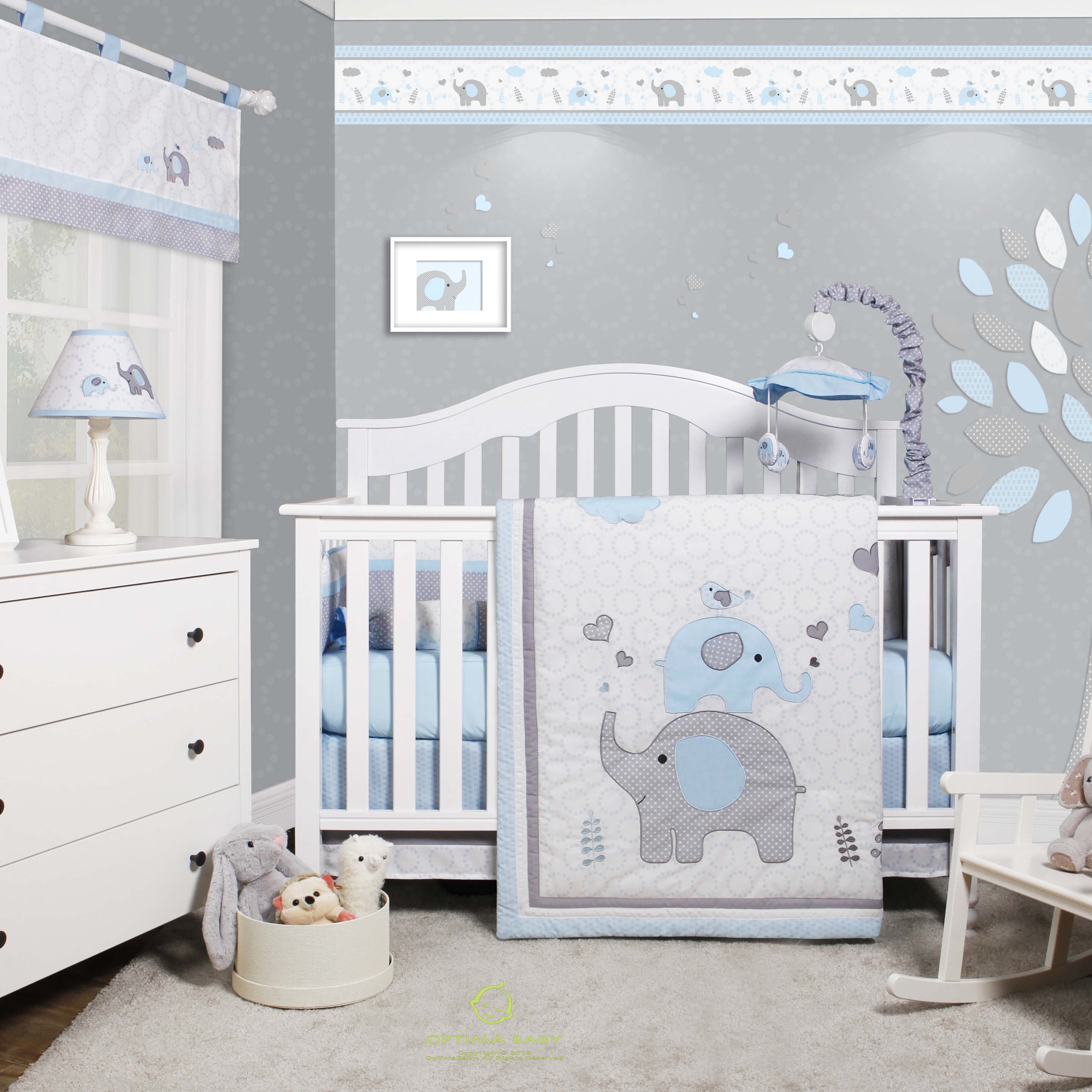 Geenny optimababy pink grey elephant 6 piece baby online girl nursery crib bedding set