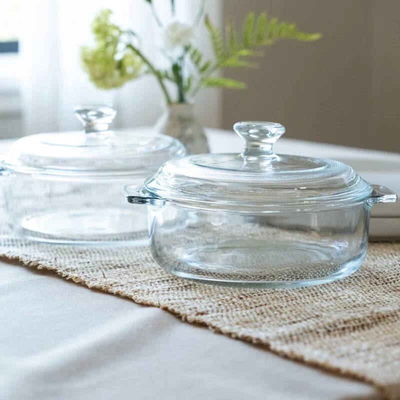 2-Piece 1-Quart Glass Casserole Dish Set with Lids Oven Safe Microwave Safe Bakeware