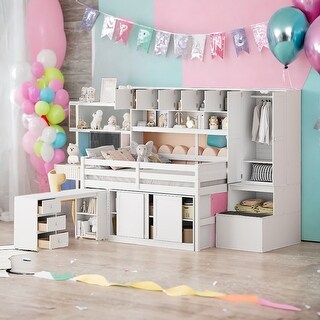 Multifunction Full Size Loft Bed With Under-bed Desk and Drawers and Shelves