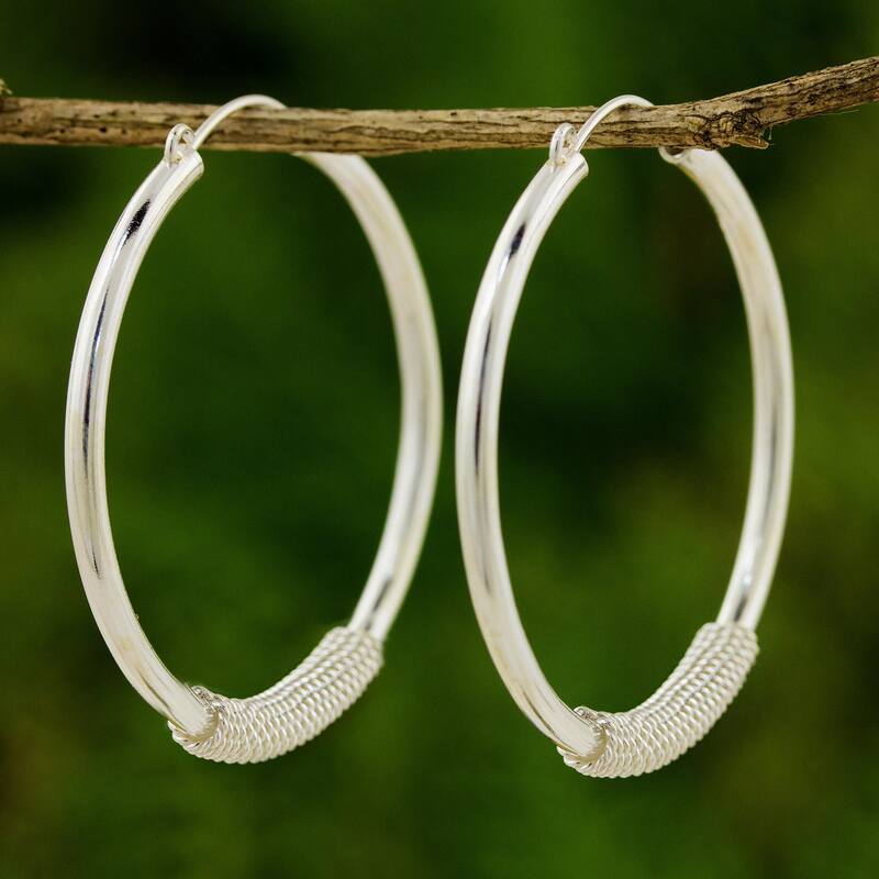 Novica Handmade Loop The Hoop Silver Hoop Earrings