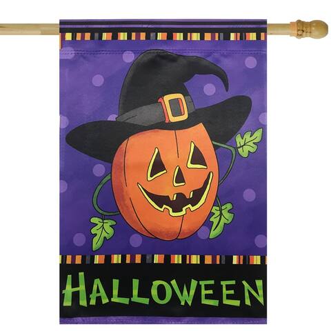 Happy Halloween Pumpkin in a Witch Hat Outdoor Garden Flag 28" x 40"