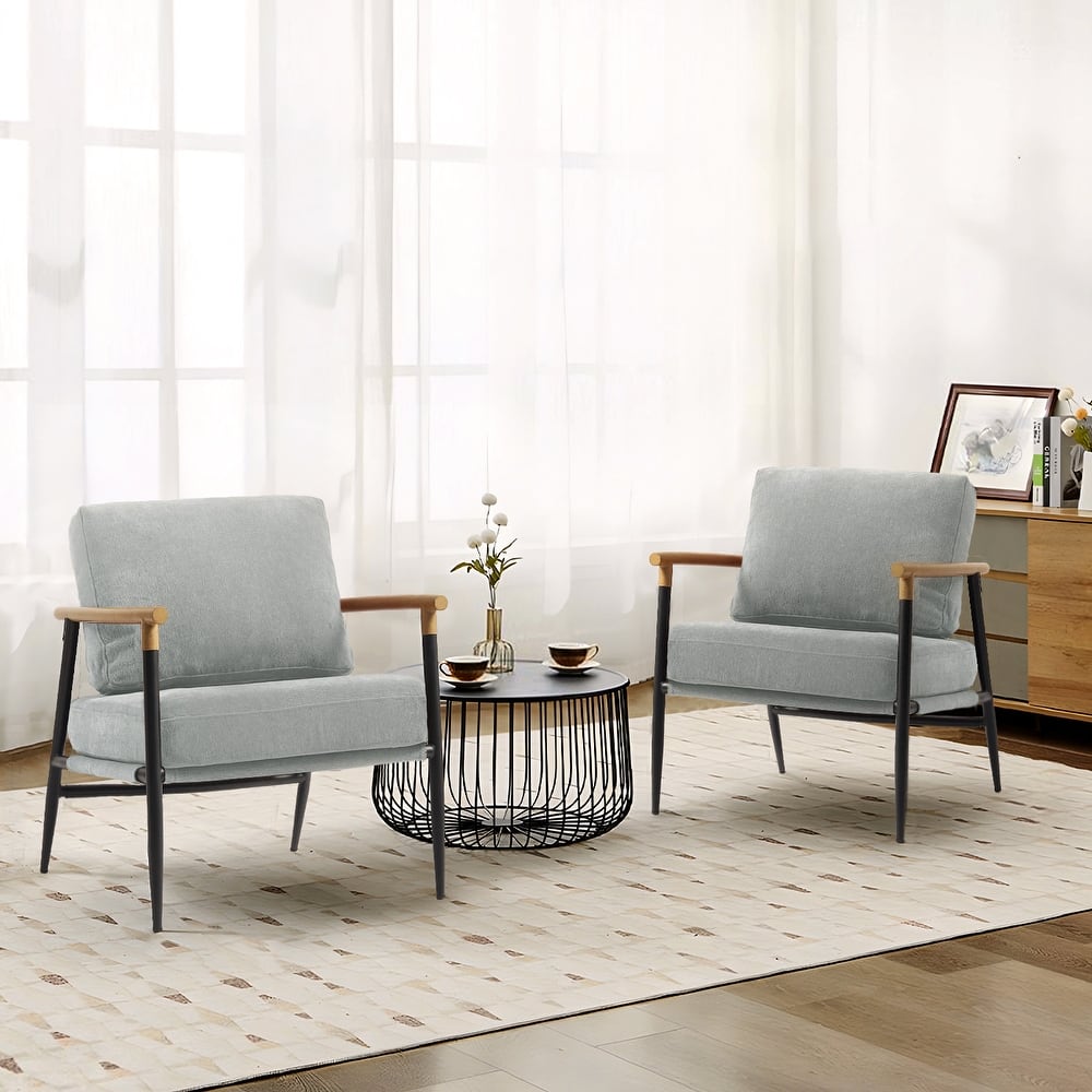 Madison 27'' W Vegan Leather/ Chenille Accent Chair set of 2