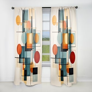 Designart "Colorful Mid Century Retro Reflections IV" Abstract Midcentury Curtain - Room Darkening Abstract Curtain - 1 Panel
