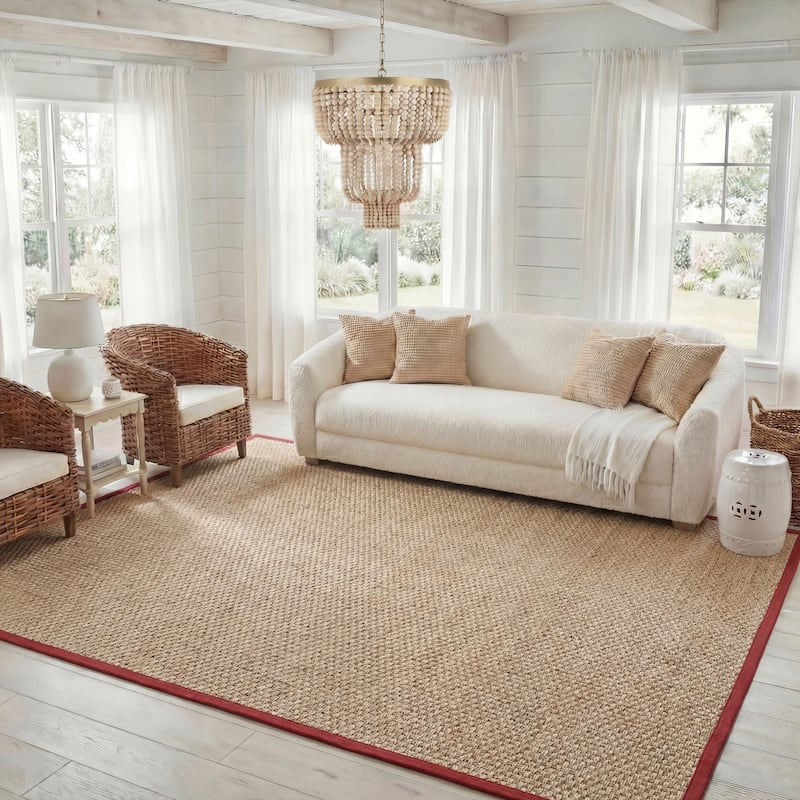 SAFAVIEH Natural Fiber Zymryd Basketweave Seagrass Rug - 8' x 10' - Natural/Burgundy Red