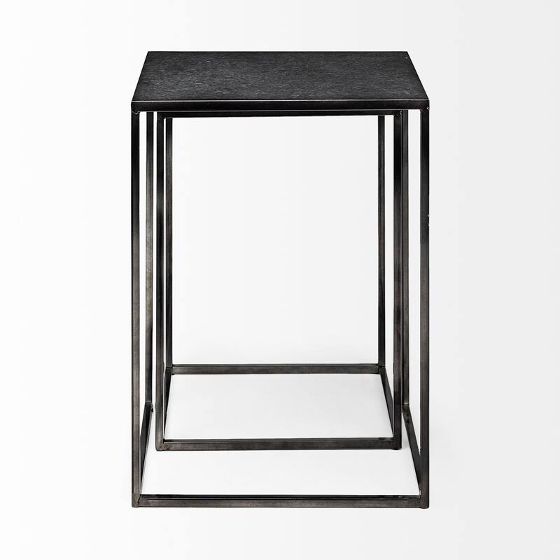 Kasey Galvanized Black Metal Nesting Accent Tables (Set of 2) - 17.7L x 12.6W x 24.4H