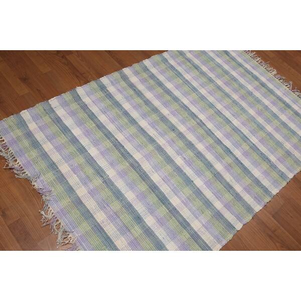 Hand Woven Off White Reversible Flatweave Wool Modern Oriental Rug 4