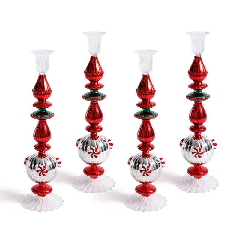 Holiday 13" Tall Mercury Glass Taper Candle Holders, Set of 4