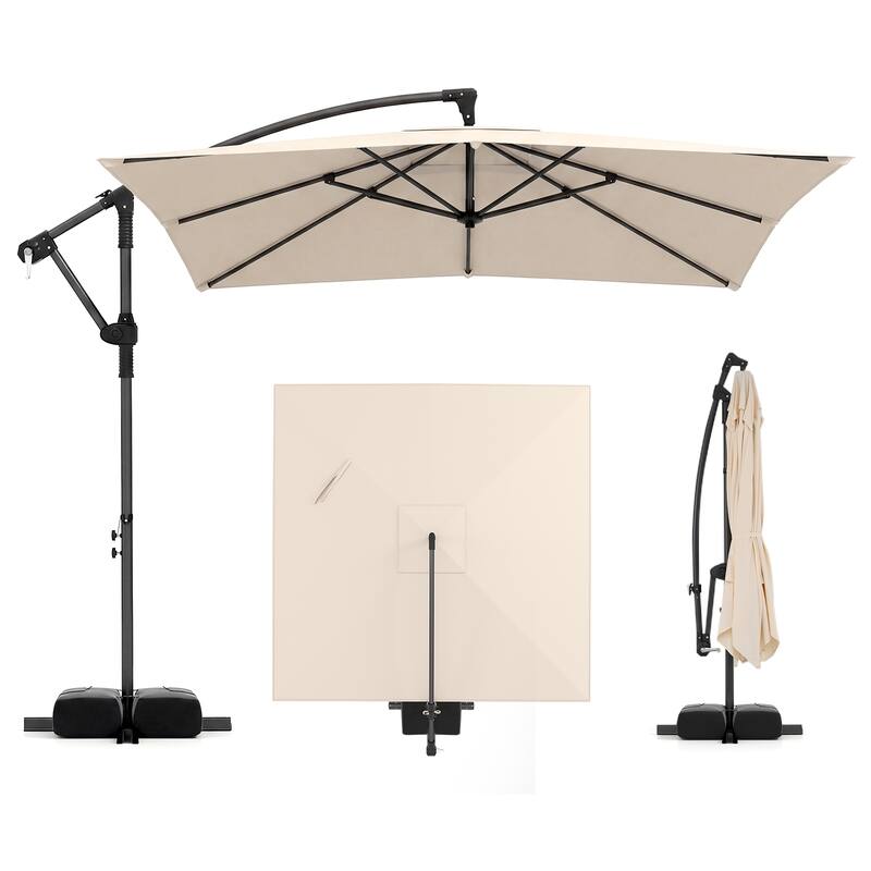 Gymax 8 x 8 FT Offset Cantilever Patio UmbrellaSquare Hanging Outdoor - Beige