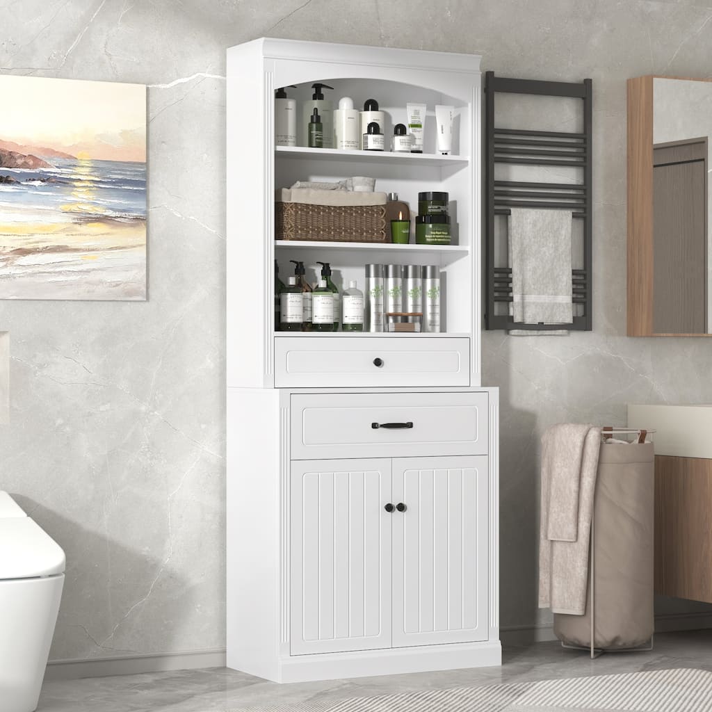 Tall Bathroom Storage Cabinet with Adjustable Shelves, Modern Floor Cabinet with Smooth Drawer Slides