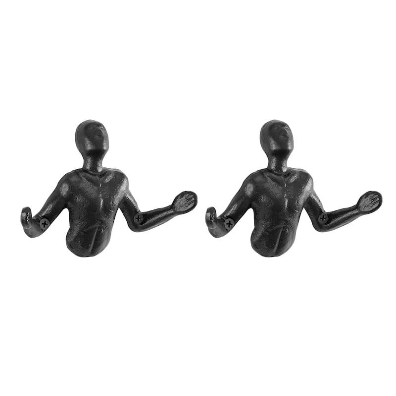 "Palms Up" Cast Iron Decorative Black Wall Mount Hooks (Set of 2)