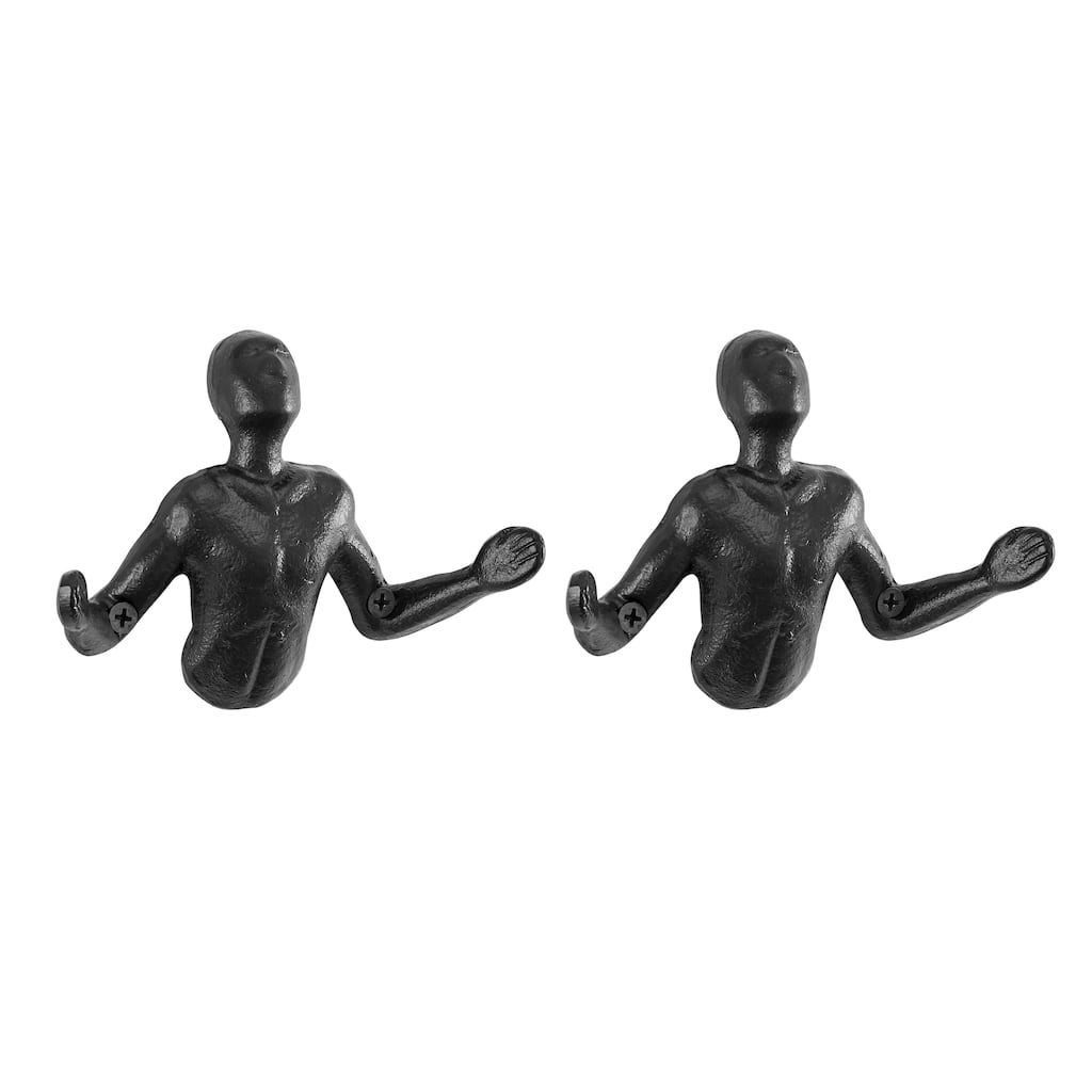 "Palms Up" Cast Iron Decorative Black Wall Mount Hooks (Set of 2)