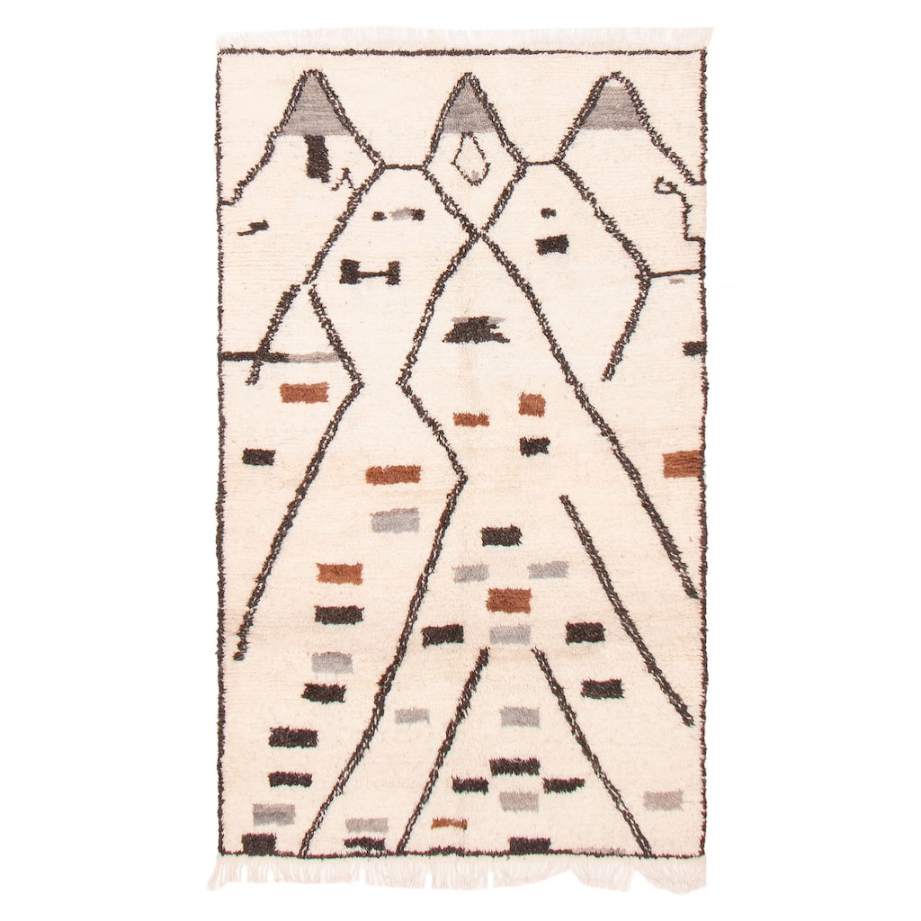 ECARPETGALLERY Hand-knotted Azilal Cream Wool Rug - 4'9 x 8'2