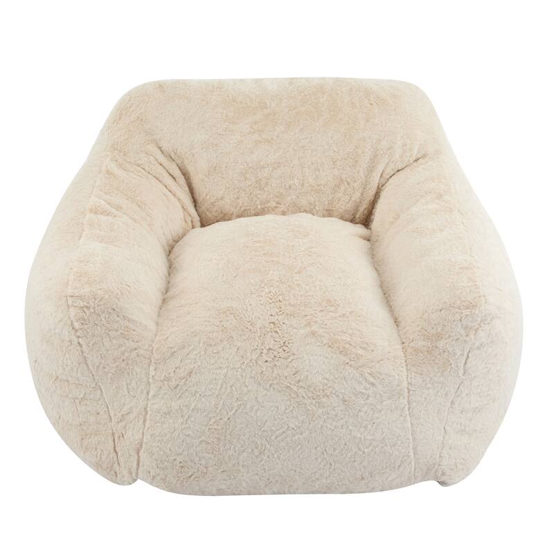 Roomfitters Auch Indoor Armchair Style Bean Bag with Tall Backrest, Shredded Foam Fill, Beige Faux Fur