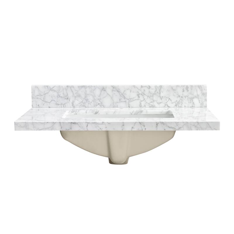 Zevio Natural Marble Vanity Top in Carrara White with Ceramic Sink