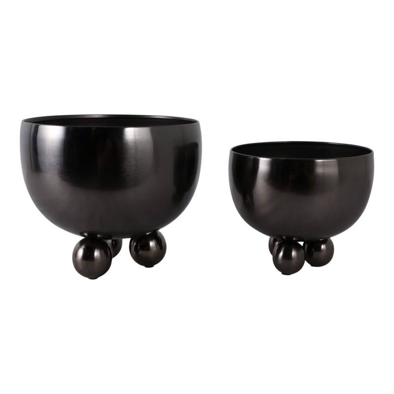 Metal Planters Modern Sleek Decorative Footed Bowl Design (Set of 2) - 10.5" x 10.5" x 9.25"