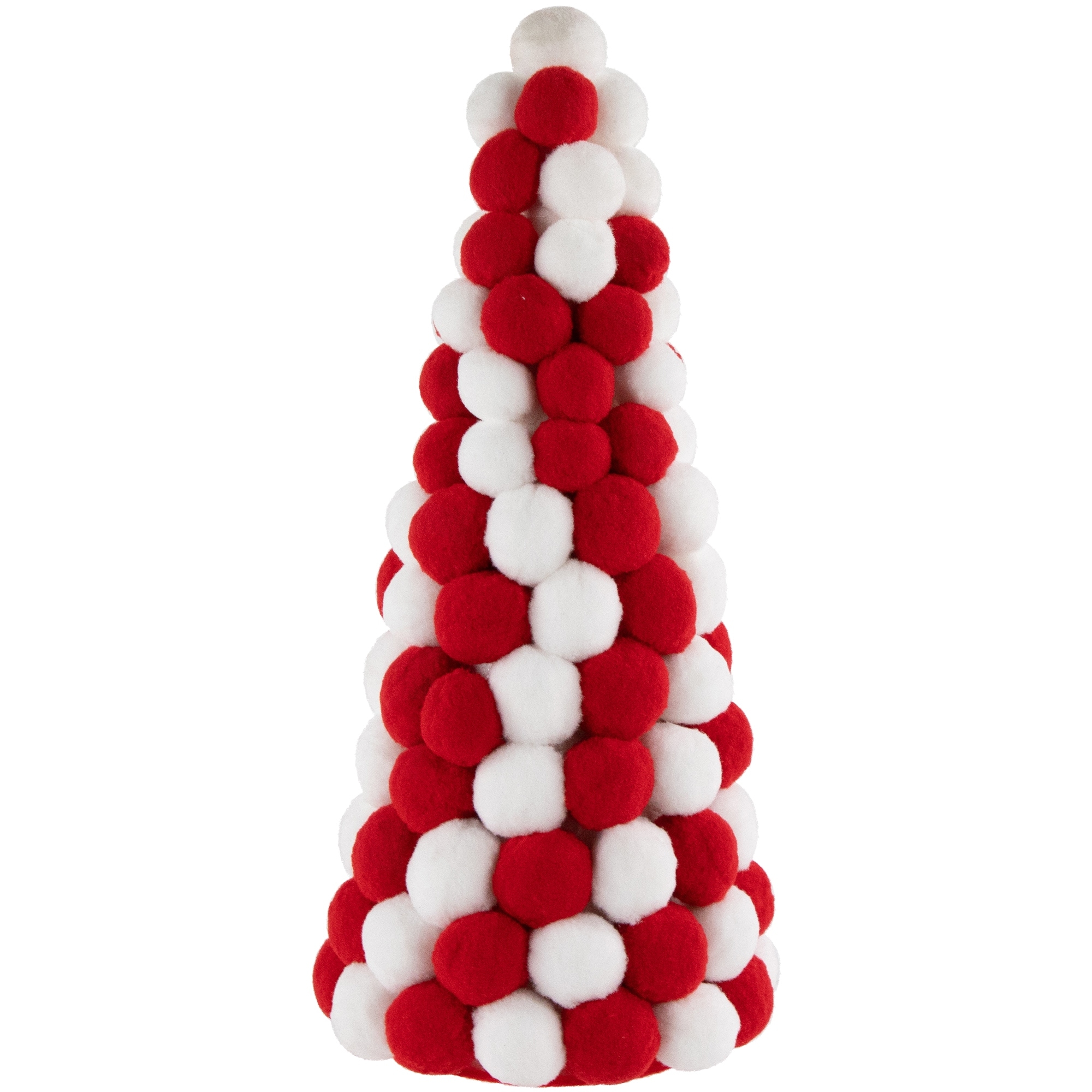 13" White and Red Pom Pom Tree Christmas Table Decoration