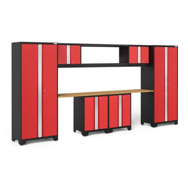 slide 2 of 11, NewAge Products Bold Series Red 9 Piece Cabinet Set - Integrated Display Shelf 48" Bamboo Worktop