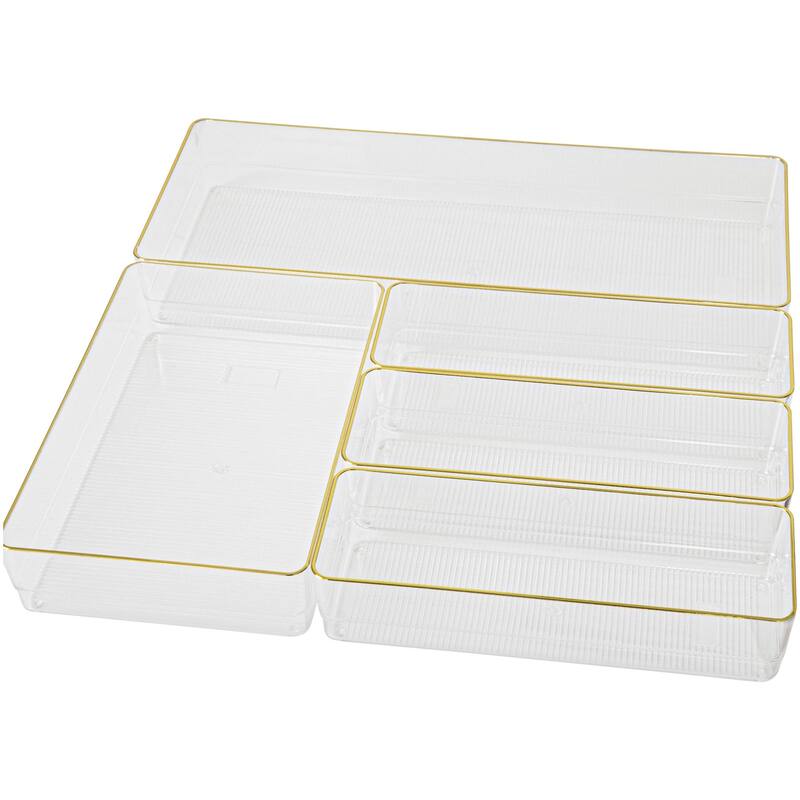 Flash Furniture BE-PB9085-G-5-MS Kerry 2" Tall Office Organizer Set - Clear / Gold - Clear / Gold
