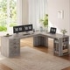 preview thumbnail 70 of 156, Farmhouse Executive L Shaped Desk Home Office Desk with Drawers and Storage Cabinet & Power Outlet 67" - Grey
