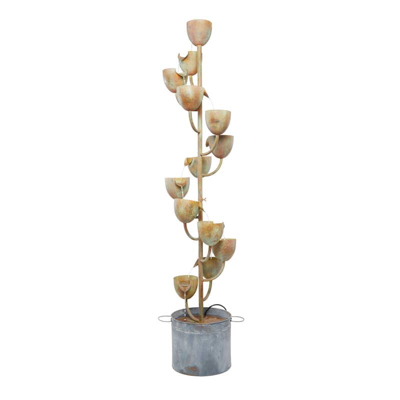 Metal Fountain with Cascading Cups - Copper - Roche River Decor - 13"W x 13"L x 75"H