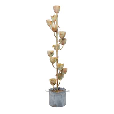 Metal Fountain with Cascading Cups - Copper - Roche River Decor - 13"W x 13"L x 75"H