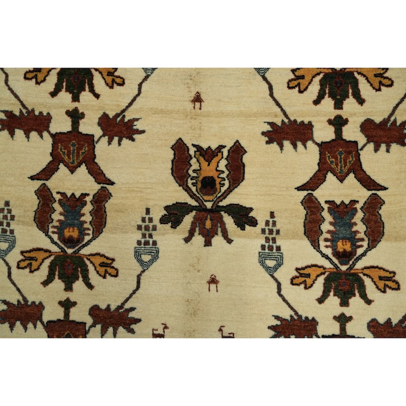 Hand Knotted Oriental 100% Wool Carpet Tribal All-Over Beige & Ivories Gabbeh (kashkoli) Area Rug - 6' 2'' X 4' 1''