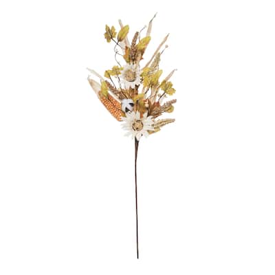 Transpac Metal 30 in. Yellow Harvest Rustic Sunflower and Cotton Spray