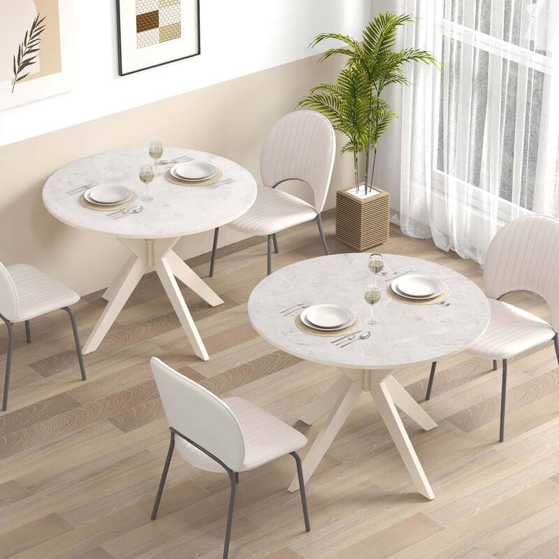 Costway Round Dining Table 36" Faux Marble Tabletop Rubber Wood Legs - See Details