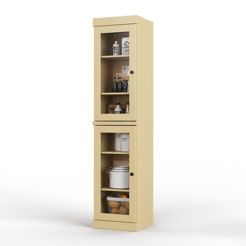 100% Solid Wood 16.5" Kitchen Pantry Cabinet with Doors by Palace Imports - Yellow - Clear Glass
