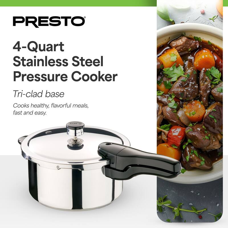 Presto 01362 6 Quart Stainless Steel Pressure Cooker, Tri Clad Base, Silver