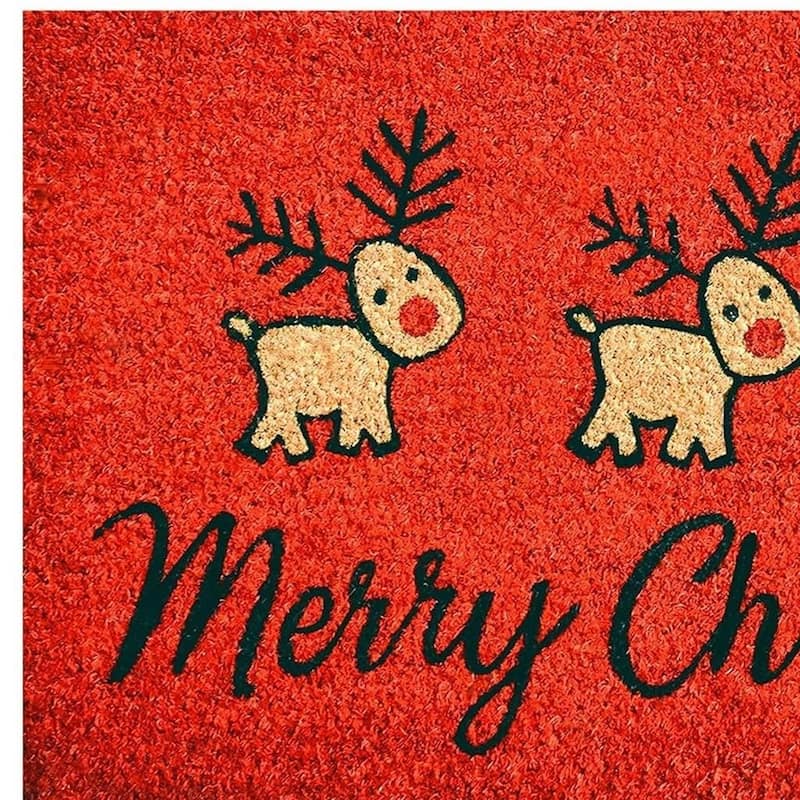 HomeRoots 17" X 29" Red And Black Coir Reindeer Outdoor Christmas Door Mat - 17' X '29