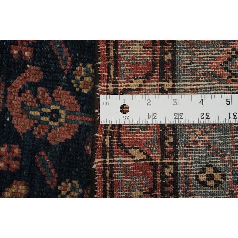 Hand Knotted Oriental 100% Wool Carpet Traditional Floral Navy Blue & Blues Malayer Area Rug - 13' 6'' X 6' 11''