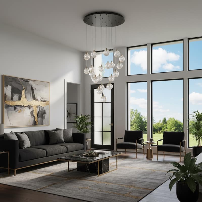 Artcraft Snowflake - Chandelier - Matte Black with Satin Brass Accent - Rock-style Cut Glassware