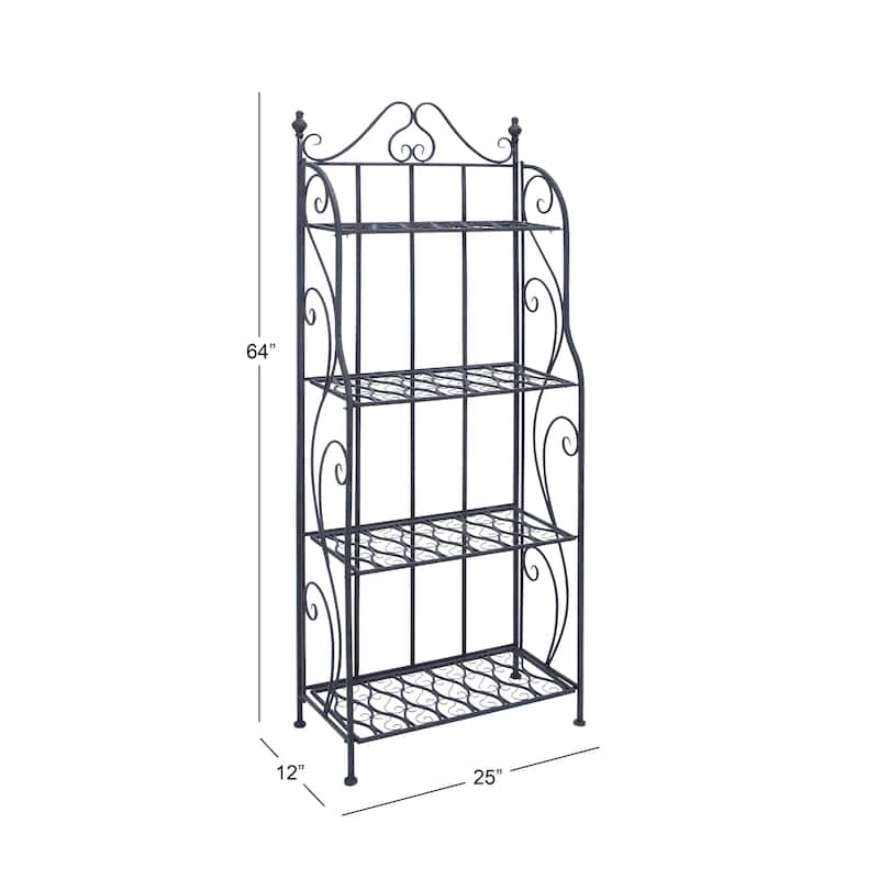 Metal Scroll Indoor Outdoor Tall Folding 4 Shelf Bakers Rack - Black - Roche River Decor