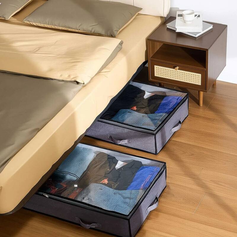 Set of 4 Under Bed Storage Organizer Foldable Clothes and Shoe Storage with Transparent PVC Lid - 39.2 x 19.7 x 7.1 inch