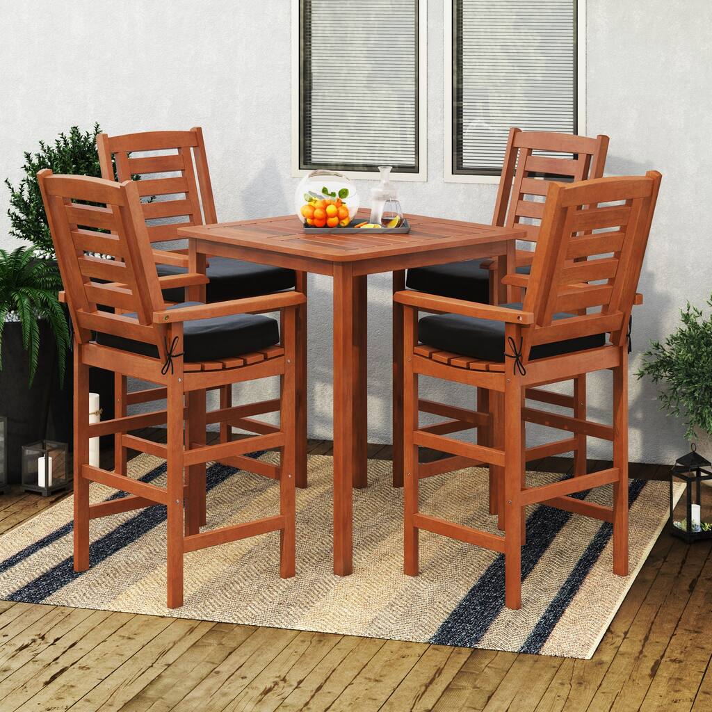 CorLiving Miramar Natural Hardwood Outdoor Bar Height Bistro Set, 5pc