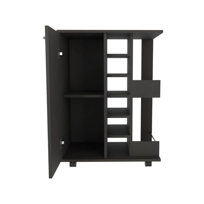 Black 32" H Bar-Coffee Cart with 6 Bottle Cubbies, 2 Open Shelves, and Locking Casters for Kitchen & Bar