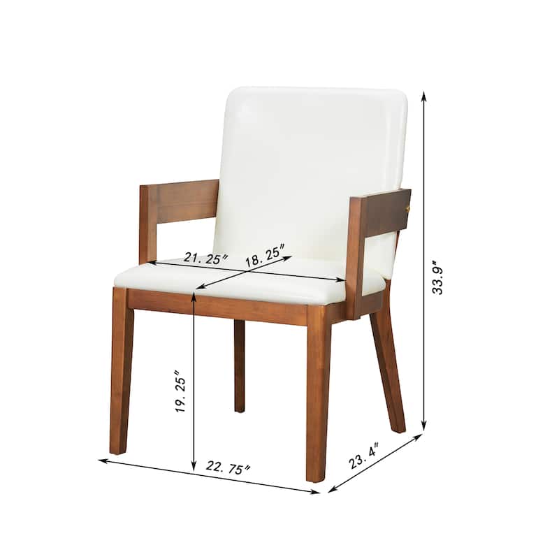 Modern Walnut Wood & White Glossy PU Leather Upholstered Dining Chairs Set of 2