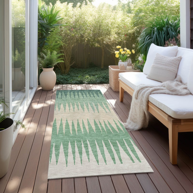 Machine Washable Indoor/ Outdoor Chantille Ombre Contemporary Rug - Sage - 2'3" x 7'6"