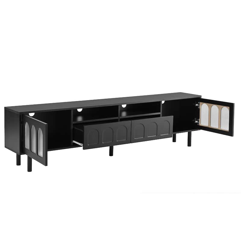 LED TV Stand for Living Room, Entertainment Center for TVs Up to 80" with Wood Legs, Storage Media Console with 2 Drawers