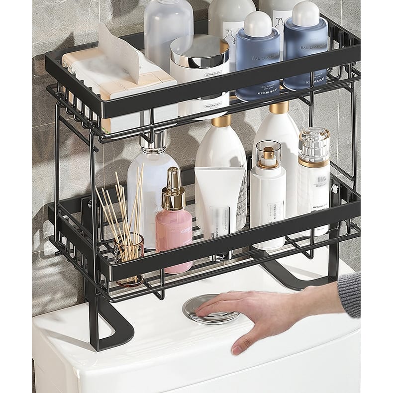 Over The Toilet Storage Shelf, Over Toilet Storage, Bathroom Storage Organizer, Back Of Toilet Shelf Organizer - Double Layer Black