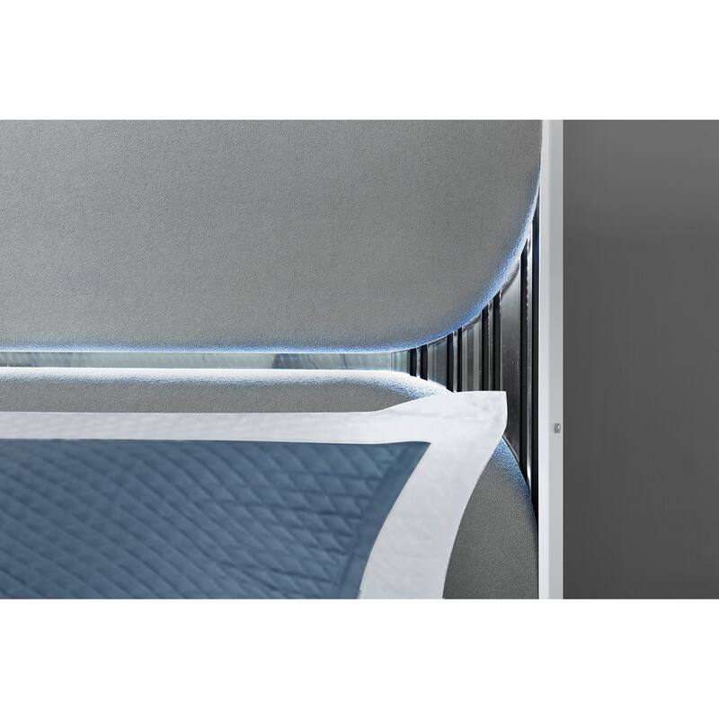 HomeRoots White and Gray Wood And Upholstery Lighted King Bed Frame