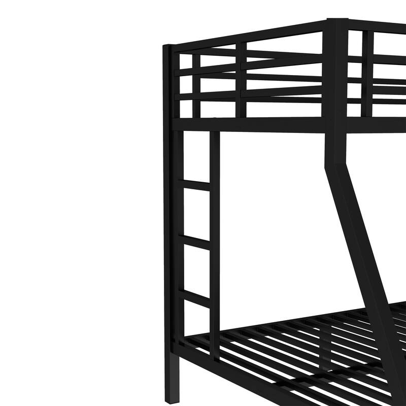Metal Bunk Bed Frame with Safety Guardrail, Heavy Duty Metal Slat Support, Noise Free