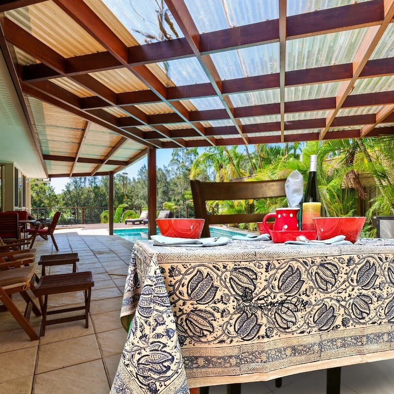 Vegetable Dye Tulip Floral Block Print Tablecloth Collection - 60 x 60 in - Blue