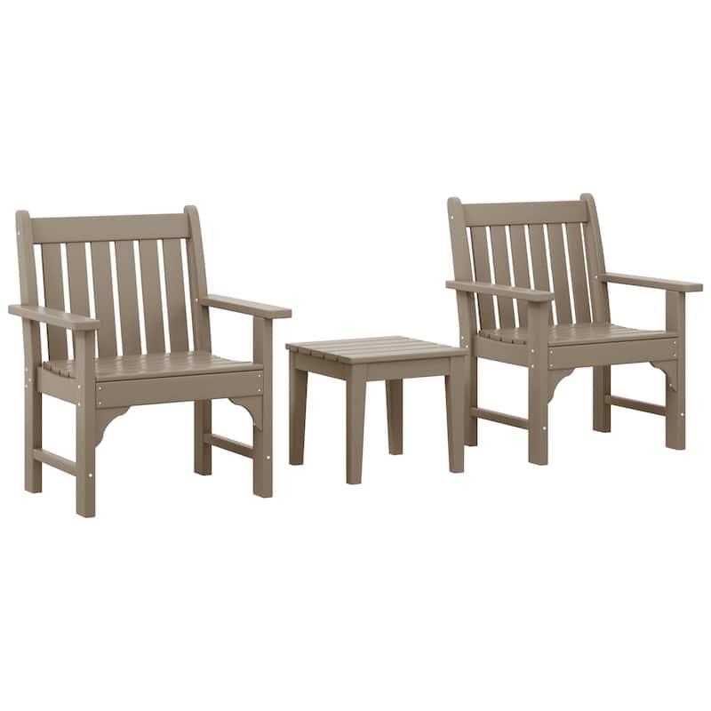 Polytrends Laguna Outdoor Patio 3-Piece Garden Arm Chair Conversation Set With Side Table