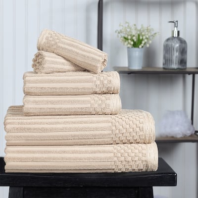 Superior 100% Cotton Solid and Checkered Border 6-Piece Towel Set
