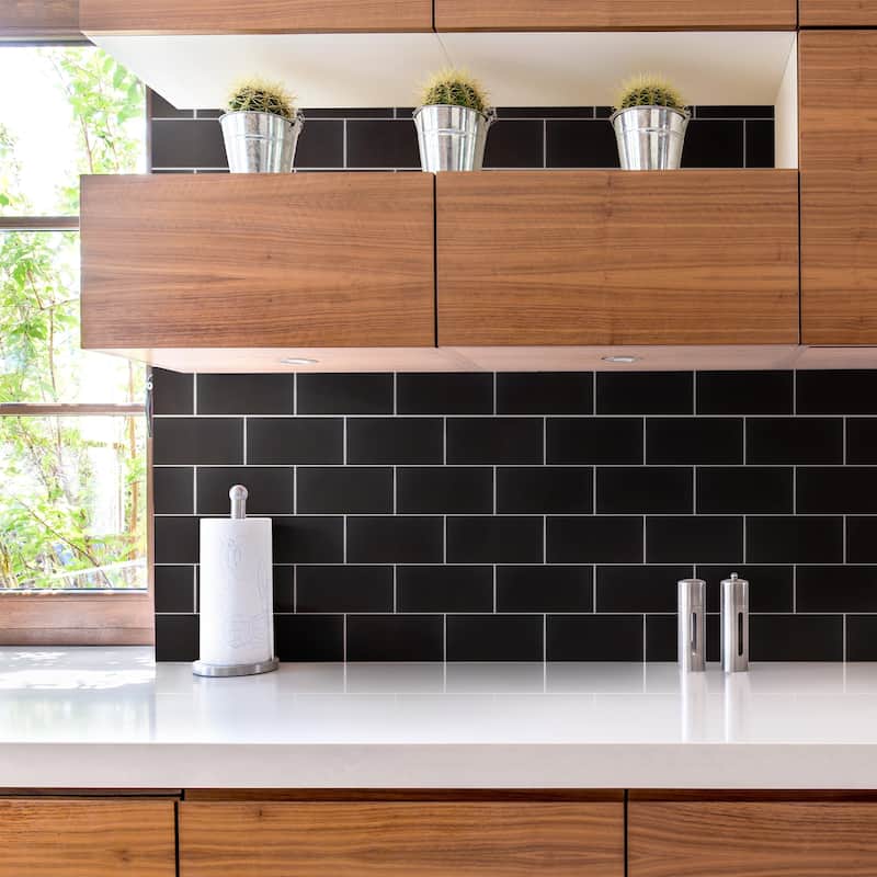 Merola Tile Projectos Black 3-7/8" x 7-3/4" Ceramic Floor and Wall Tile