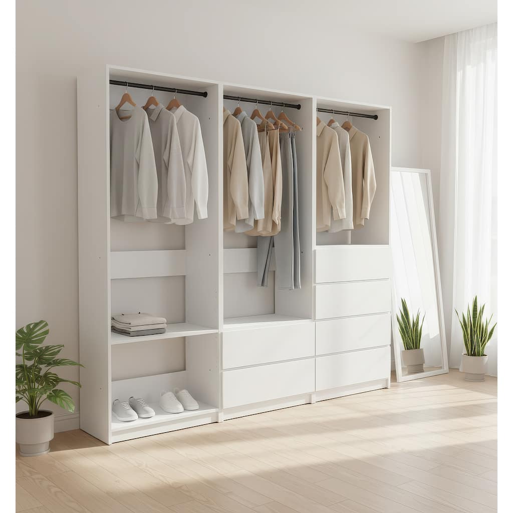 Prosper White Freestanding Walk in Wood Closet System - 94.2"W x 15.7"D x 83" H