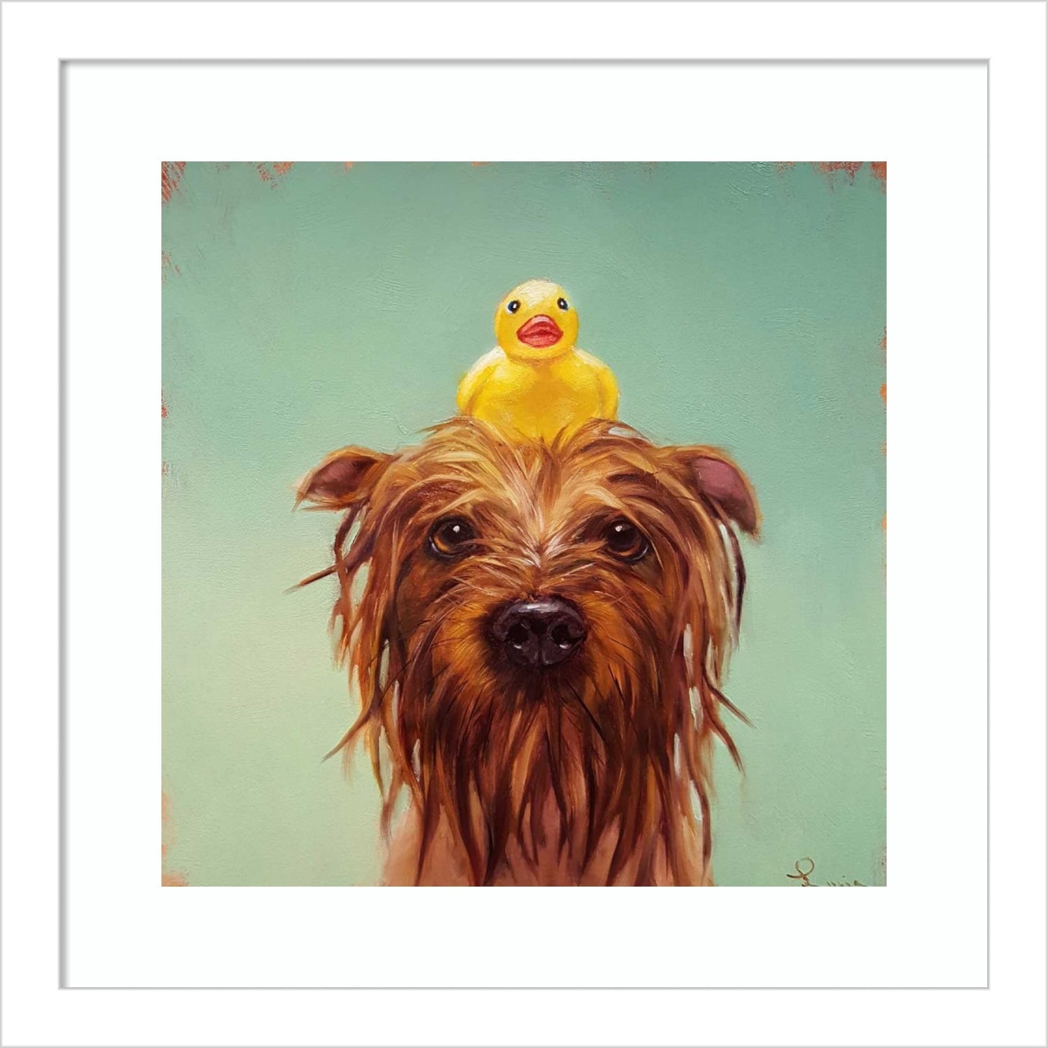 Bath Time (Dog and Duck) by Lucia Heffernan Framed Wall Art Print