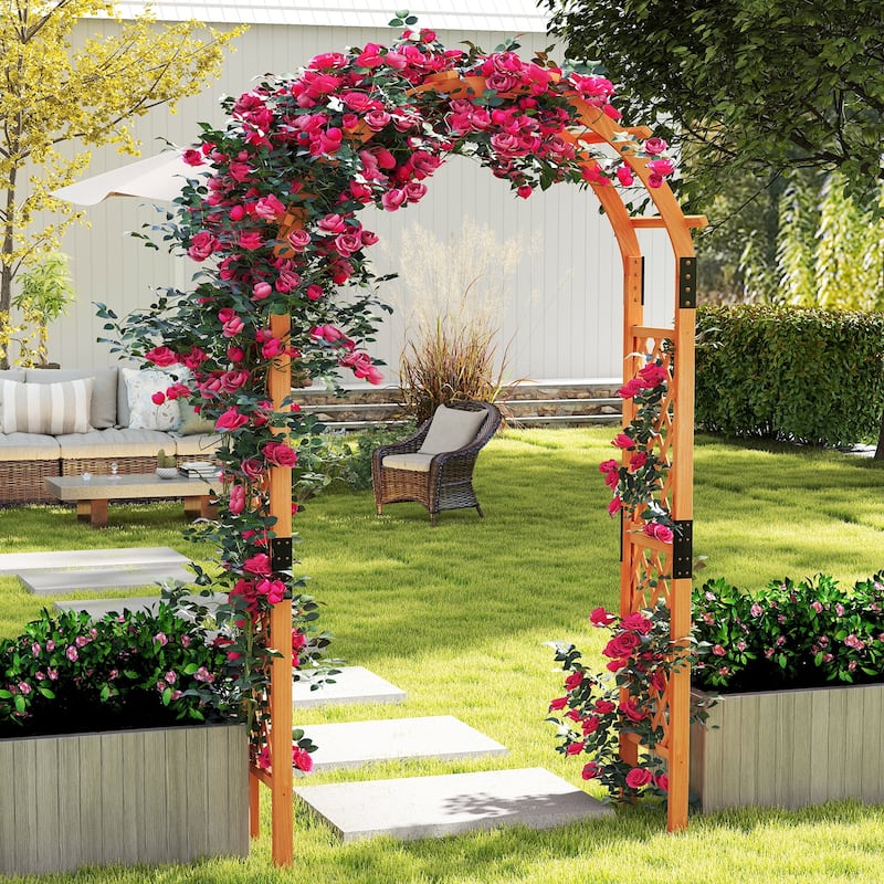 Gymax 7.7 FT Garden Arch Wooden Arbor Outdoor Wood Trellis for